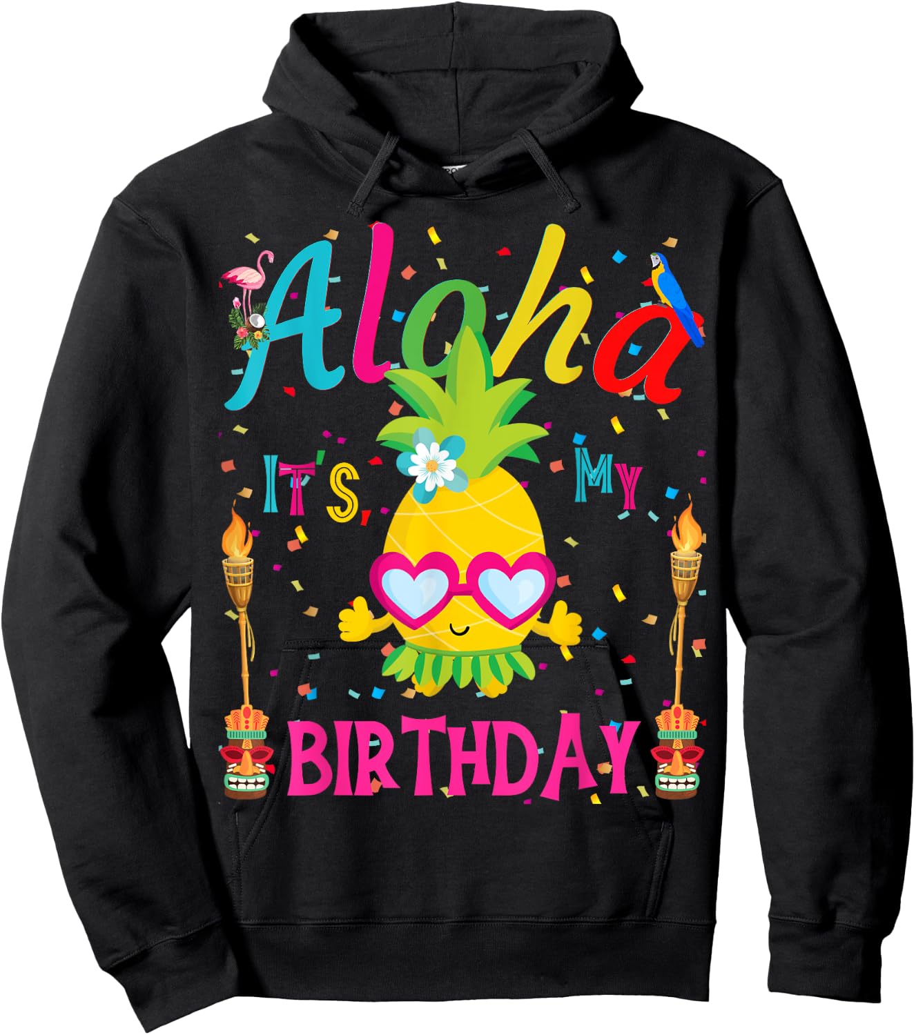 Aloha It's My Birthday Hawaii Girl Women's Pineapple Luau Hoodie - Hoodie | Black