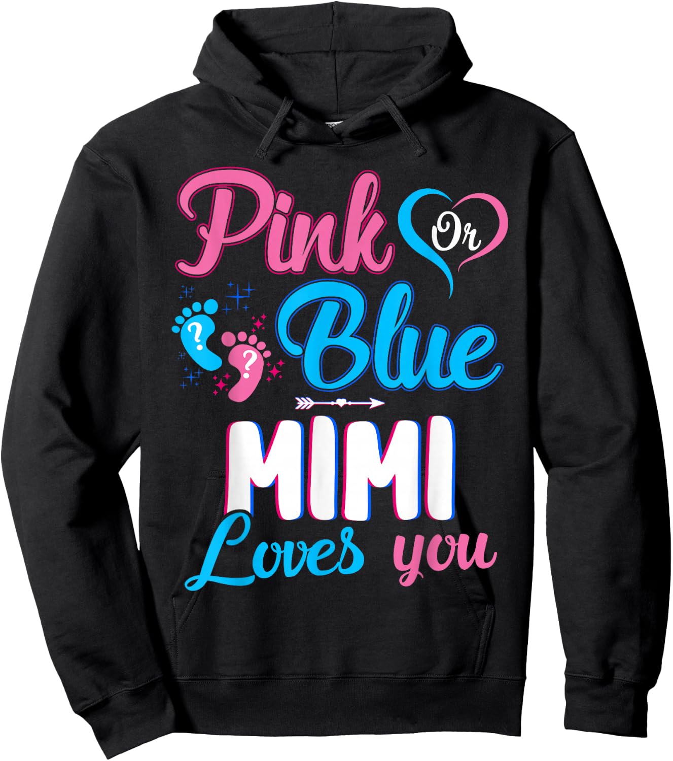 Pink or Blue Mimi Loves You Cute Gender Reveal Baby Shower Hoodie - Hoodie | Black