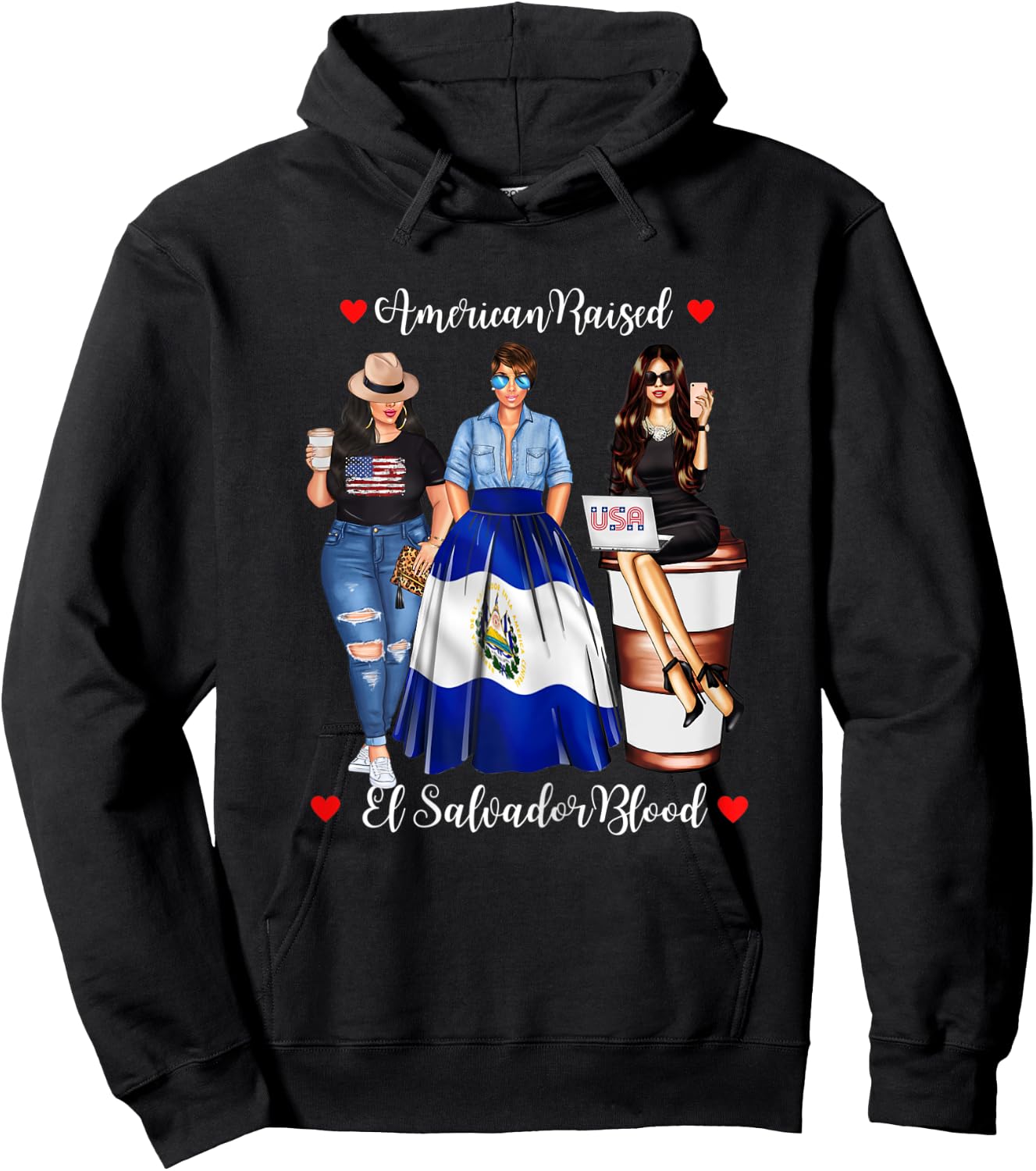 American Raised El Salvador Blood USA Flag San Salvadorian Hoodie - Hoodie | Black