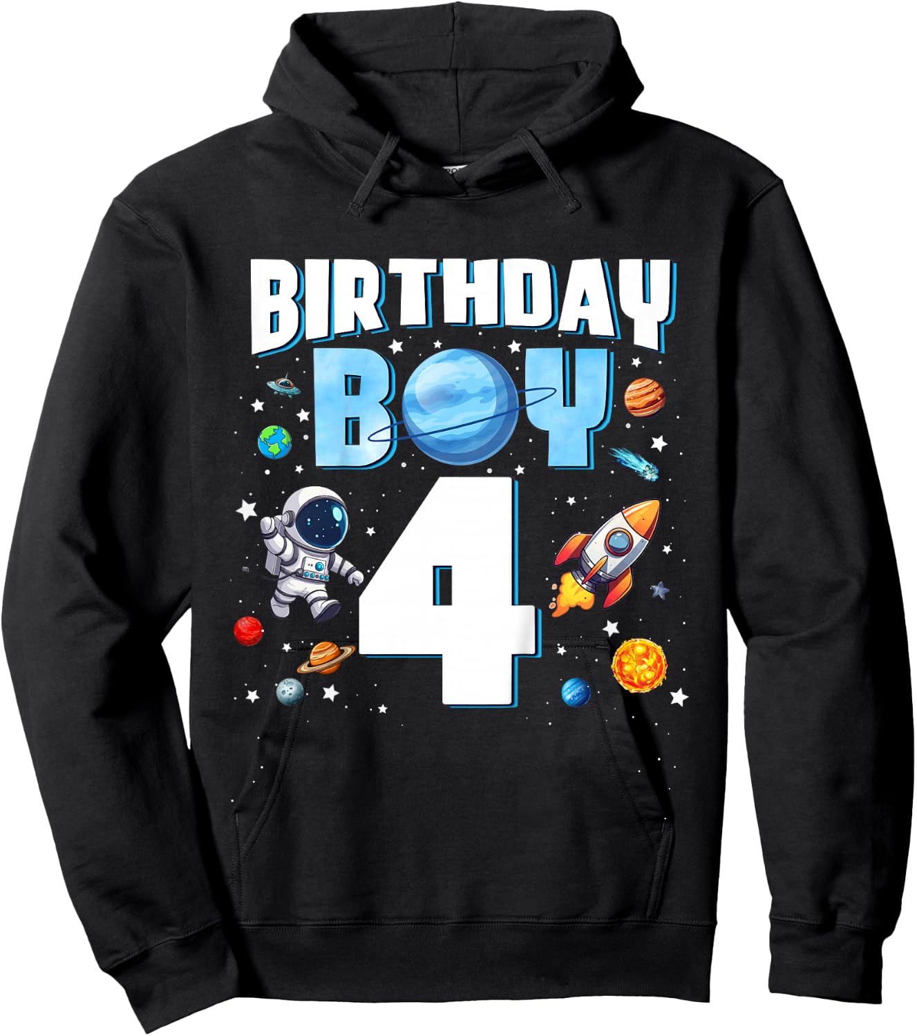 Kids 4 Year Old Astronaut Birthday Boy Outer Space 4th Birthday Hoodie - Hoodie | Black