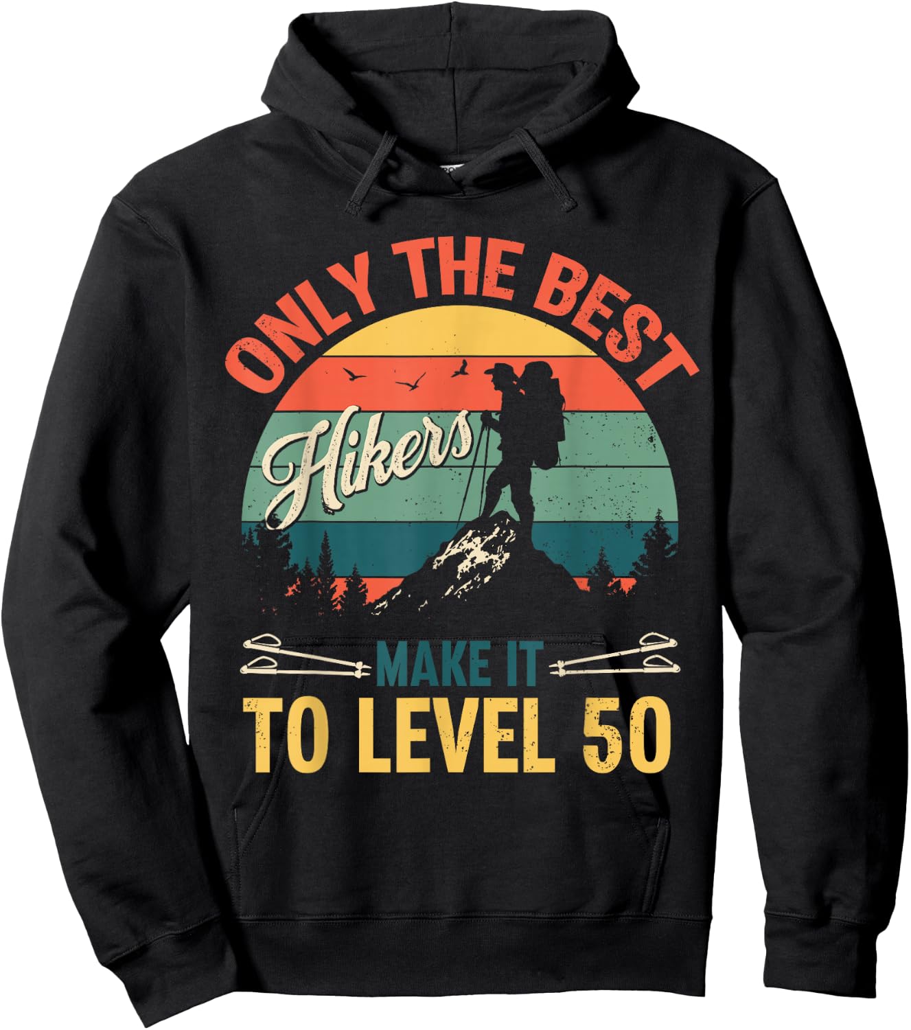Level 50 Year Old Hiker Vintage 50th Birthday Gift Hoodie - Hoodie | Black