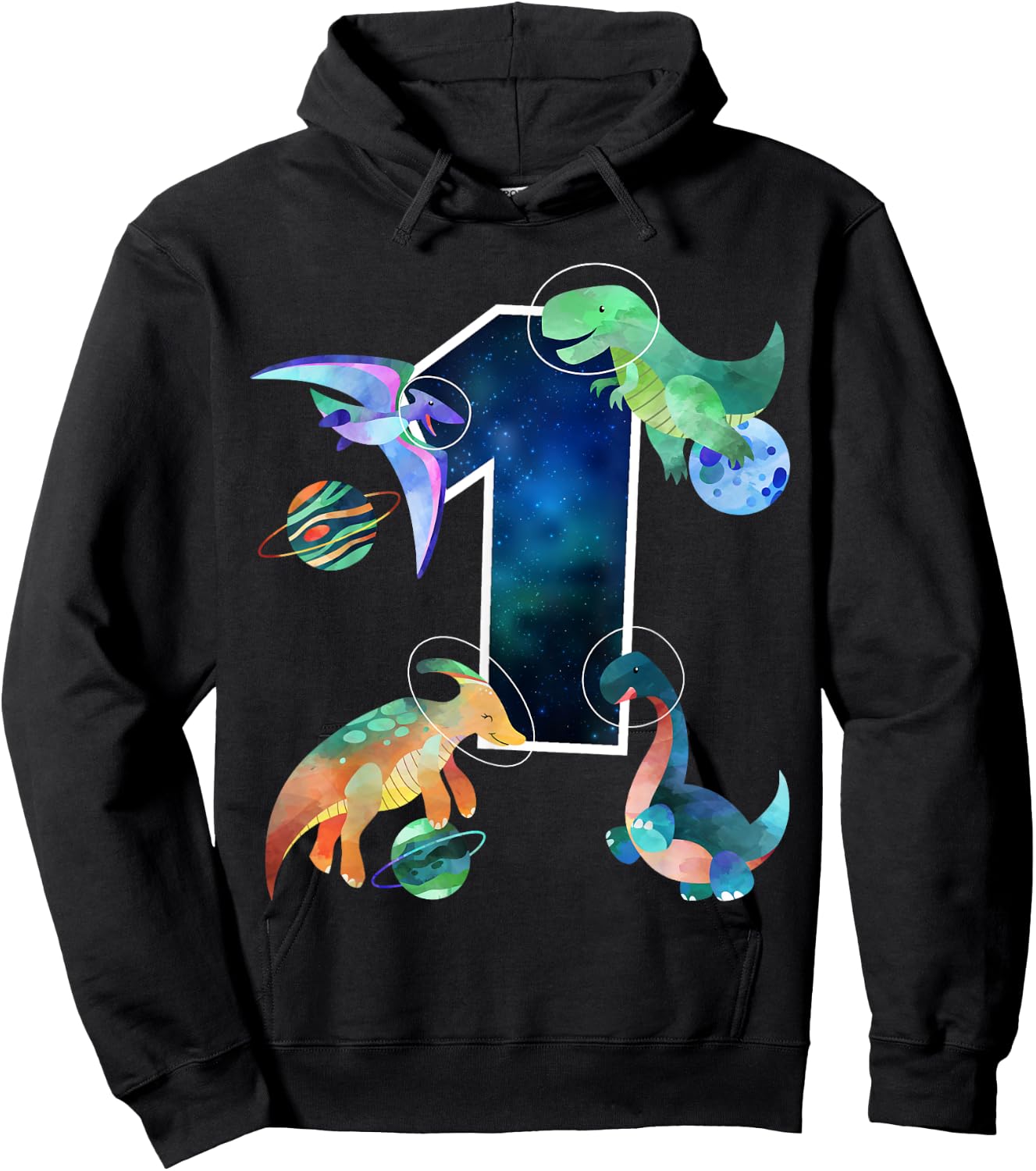 Kids Astronaut Outer Space Dinosaurs 1st Birthday Boy Gift Hoodie - Hoodie | Black