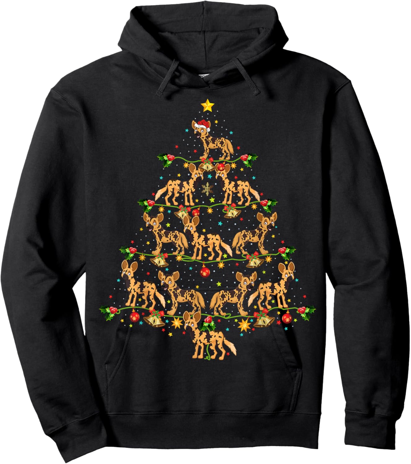 African Wild Dog Xmas Tree Gift African Wild Christmas Men Women Kids Hoodie - Hoodie | Black