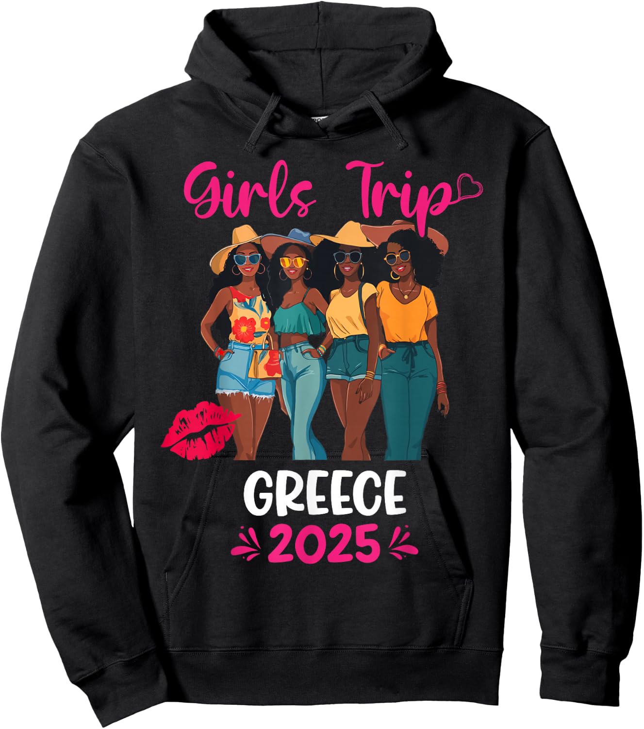 Black Girls Trip Greece 2025 Vacation Matching Hoodie - Hoodie | Black