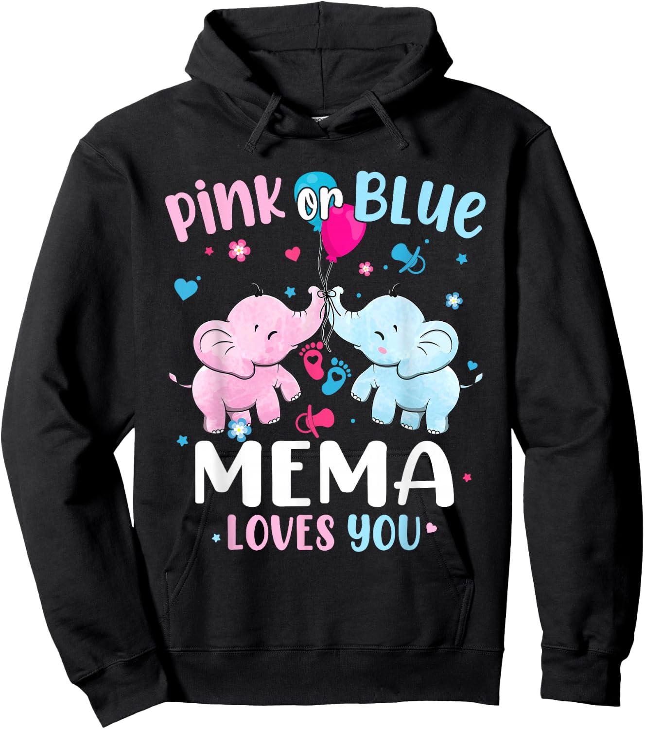 Pink or Blue Mema Loves You Gender Reveal Elephant Grandma Hoodie - Hoodie | Black