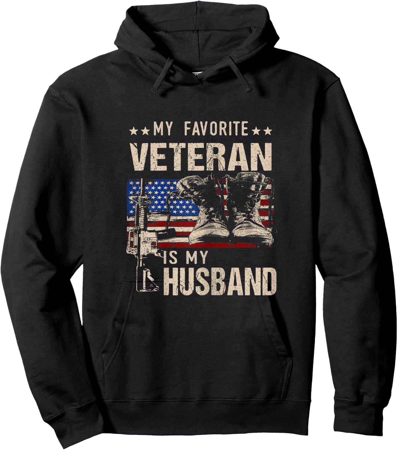 Veterans Wives Shirts My Favorite Veteran is My Husband Hoodie - Hoodie | Black