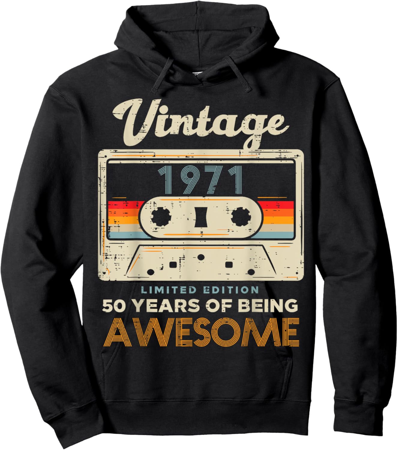 Vintage 1971 Cassette Tape 50 Awesome 50th Birthday Gift Hoodie - Hoodie | Black