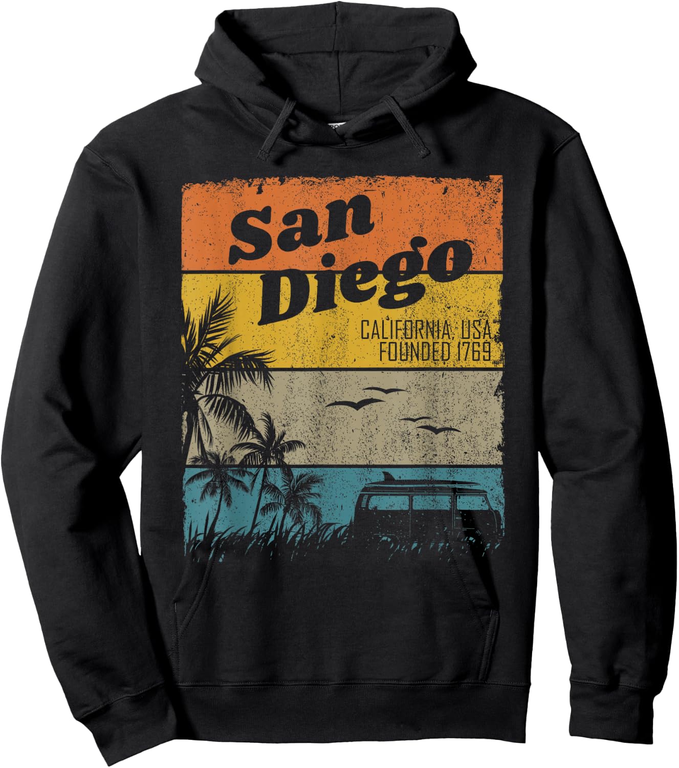 San Diego Vintage California Beach Surfing Retro San Diego Hoodie - Hoodie | Black