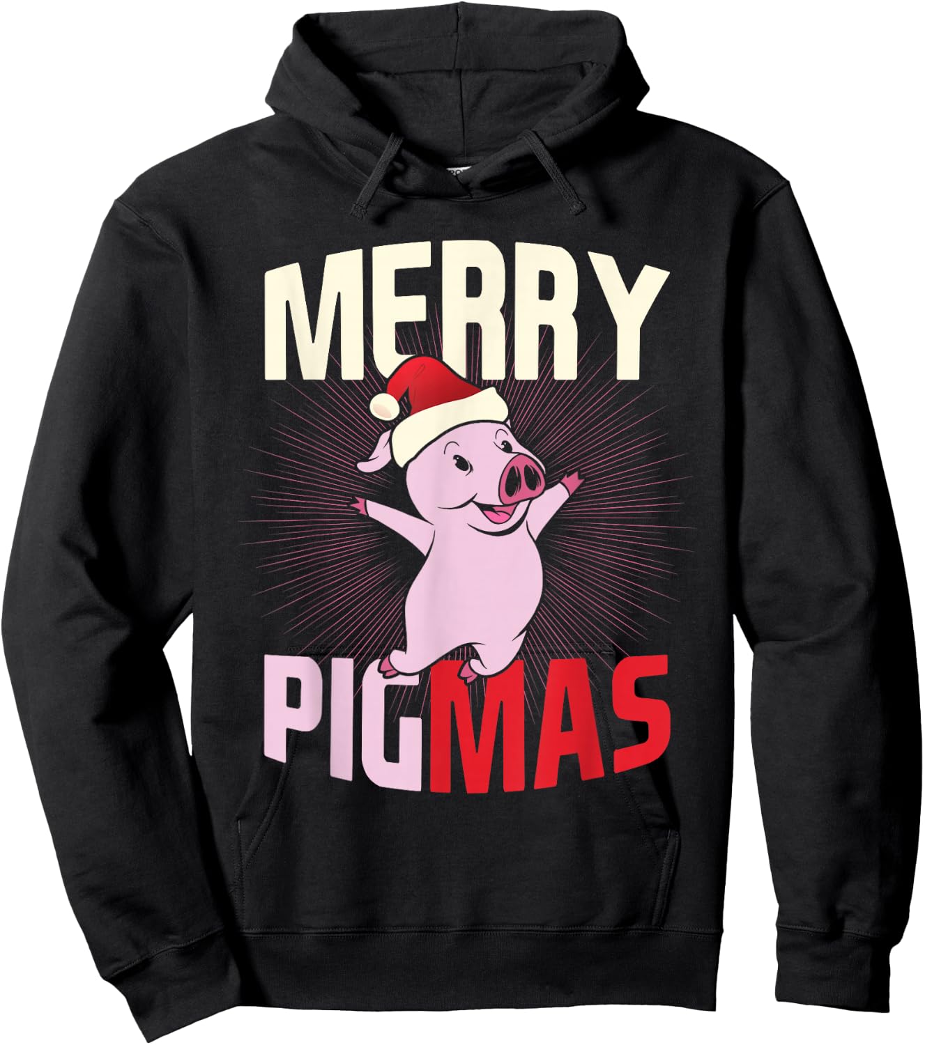 Pigmas Happy Pig Santa Hat Merry Christmas Hoodie - Hoodie | Black