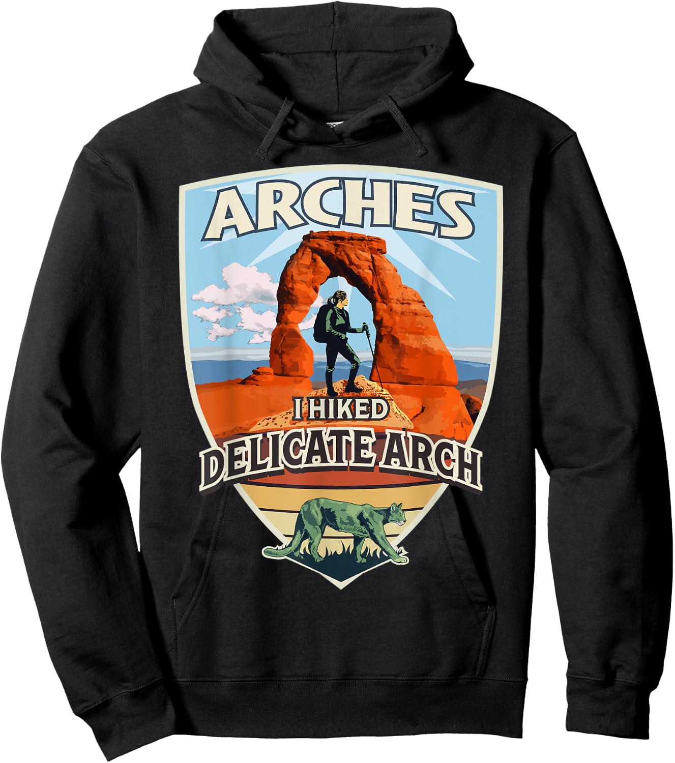 I Hiked Delicate Arch Arches National Park Hiker with Cougar Hoodie - Hoodie | Black