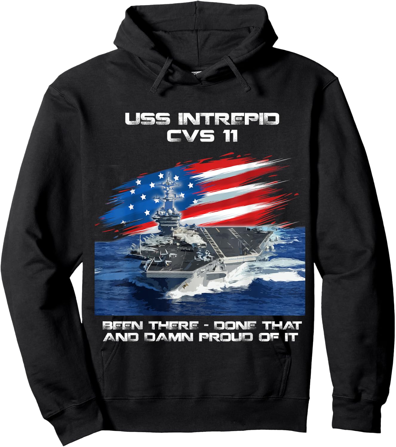 USS Intrepid CVS-11 Aircraft Carrier Veteran USA Flag Xmas Men Hoodie - Hoodie | Black