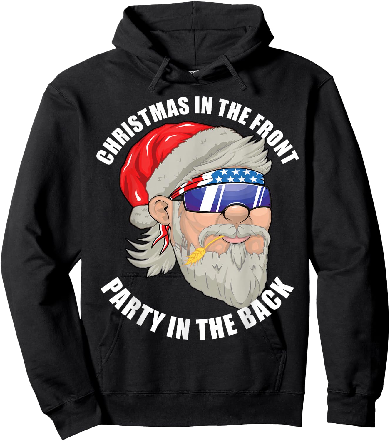 Christmas in the Front Party in the Back US Mullet Santa Hoodie - Hoodie | Black