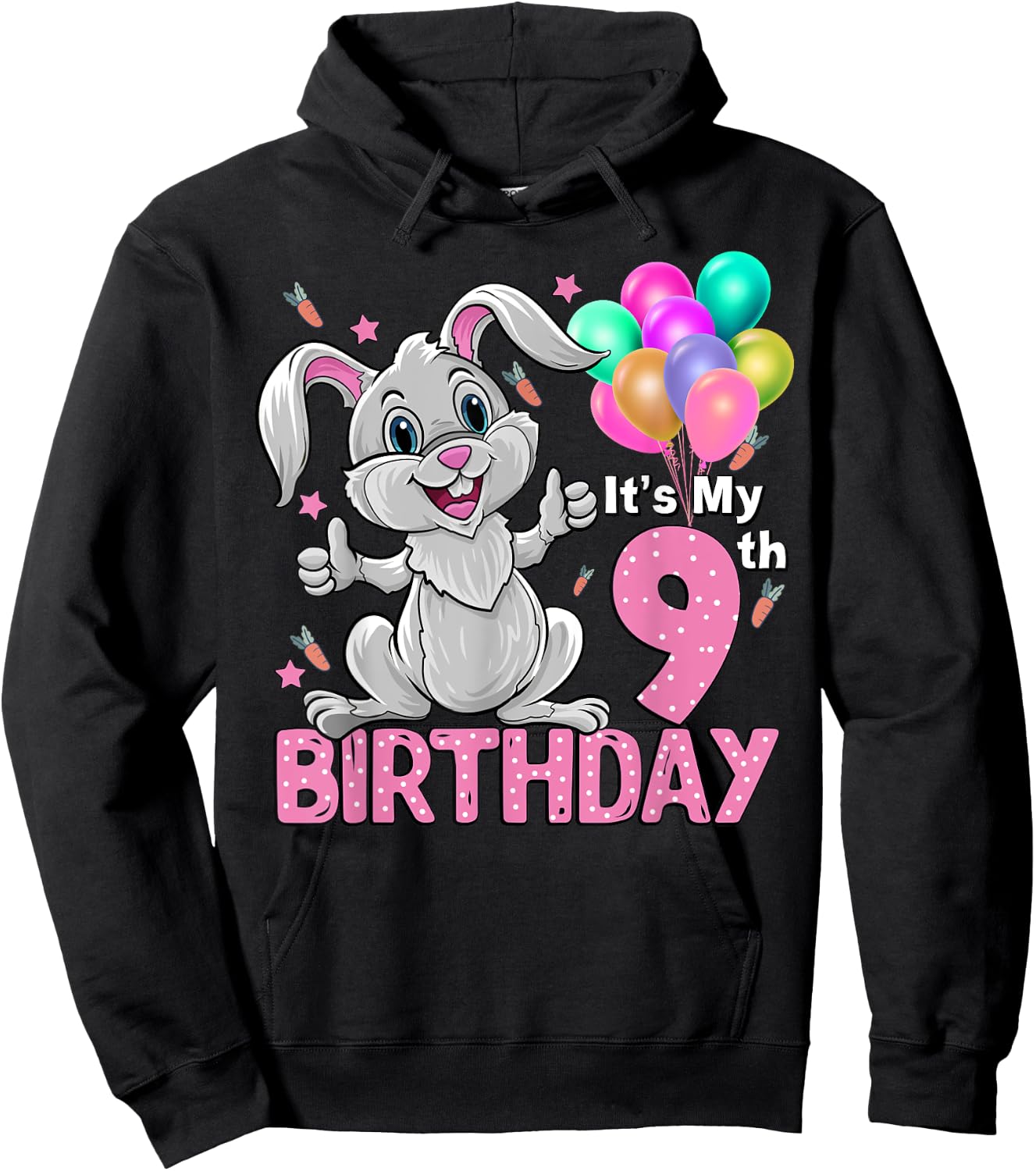 It's My 9th Birthday Rabbit 9th Birthday 9 Years Old Girl Hoodie - Hoodie | Black