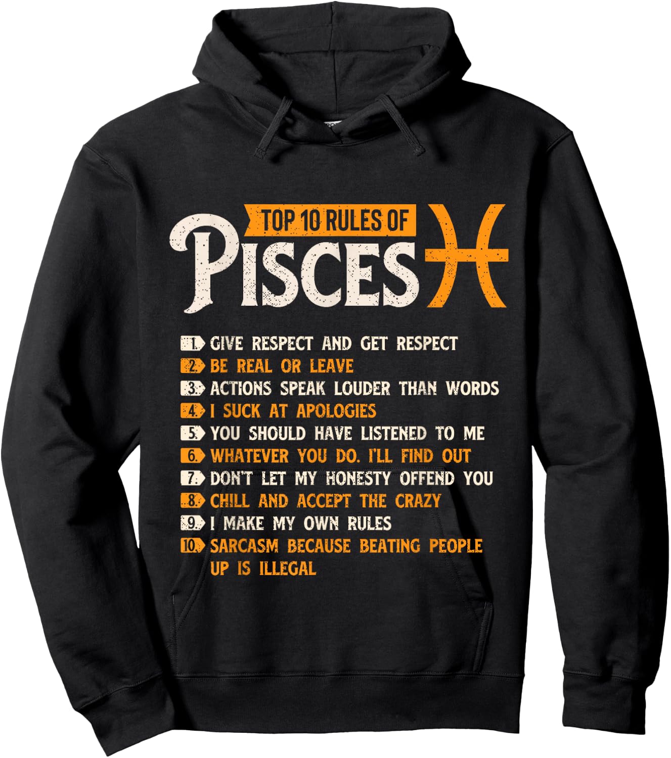 Top 10 Rules Of Pisces - Horoscope Zodiac Sign Astrology Hoodie - Hoodie | Black