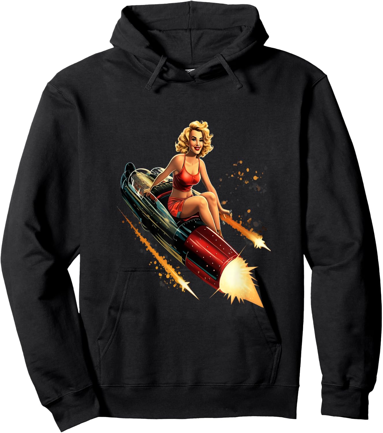 Pinup Girl Rocket Space Astronaut Pin-Up Vintage Hoodie - Hoodie | Black
