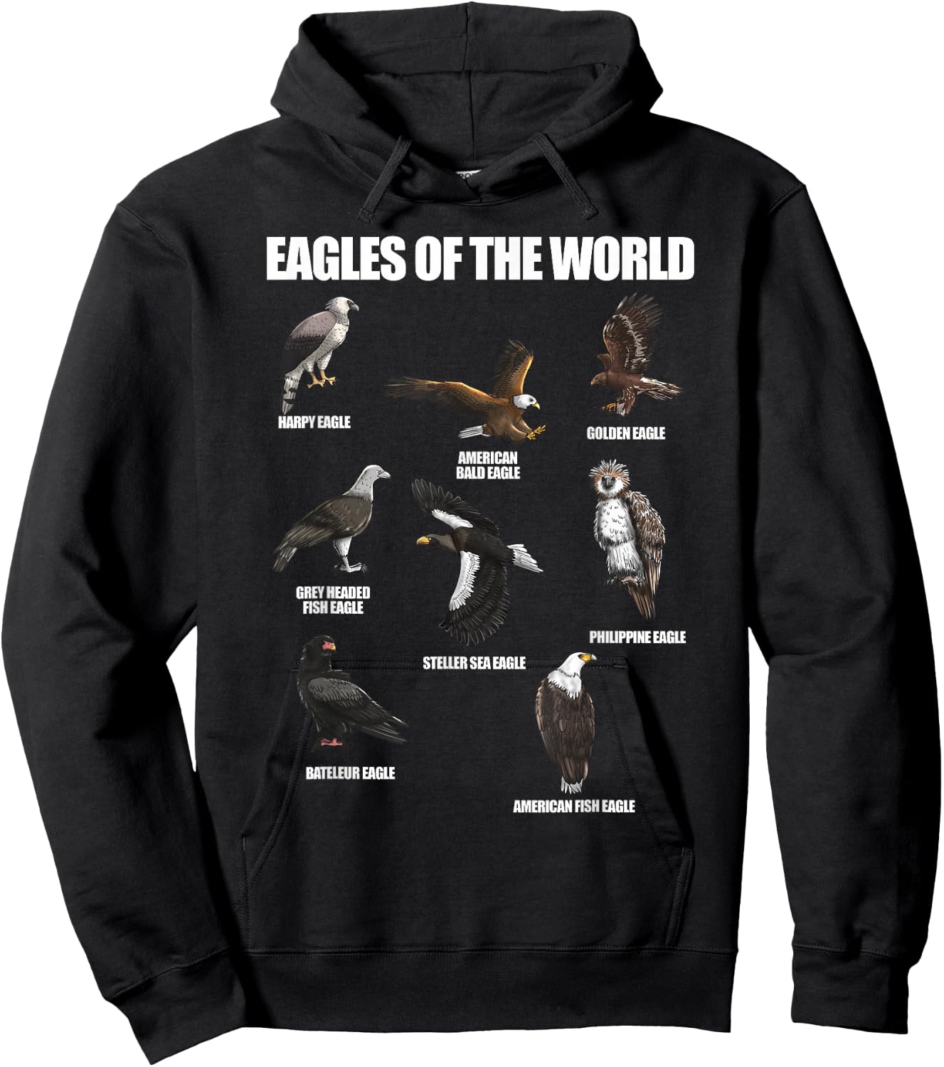 Eagles Of The World Educational Large Bird Animal Hoodie - Hoodie | Black