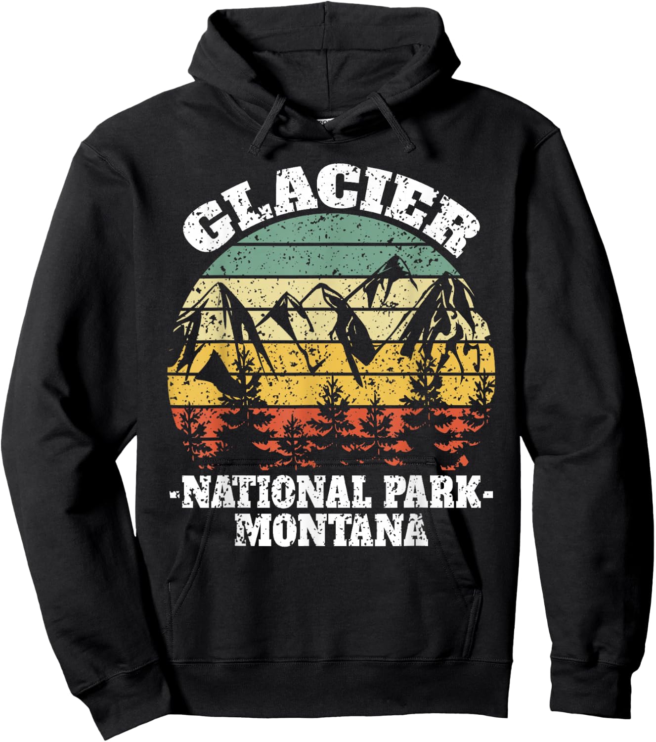 Glacier National Park Montana Retro Vintage Hoodie - Hoodie | Black