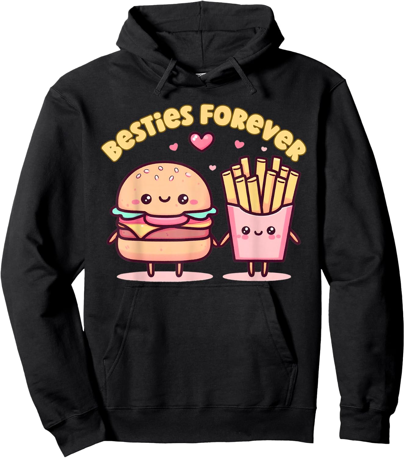 Besties Forever Burger Fries Kawaii for Kids Girls Boys Hoodie - Hoodie | Black