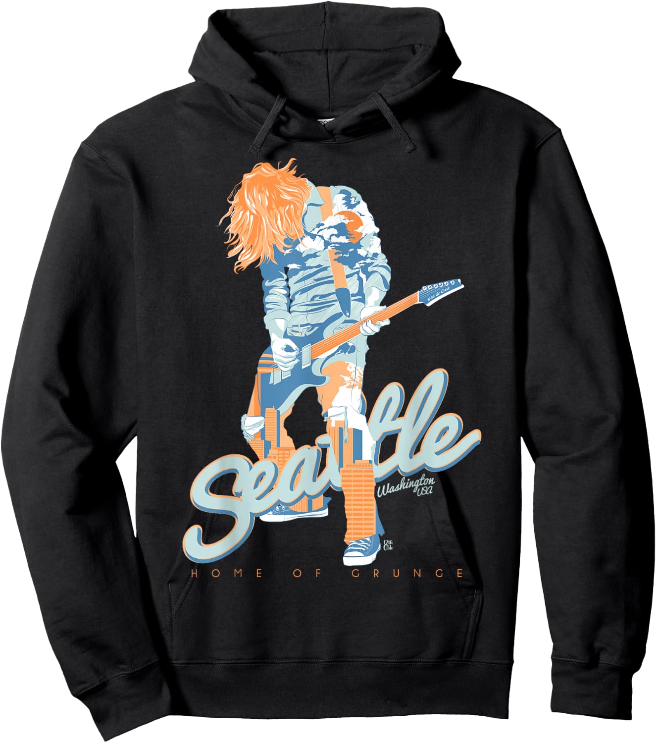 90's Seattle City Grunge Music & Travel Hoodie - Hoodie | Black