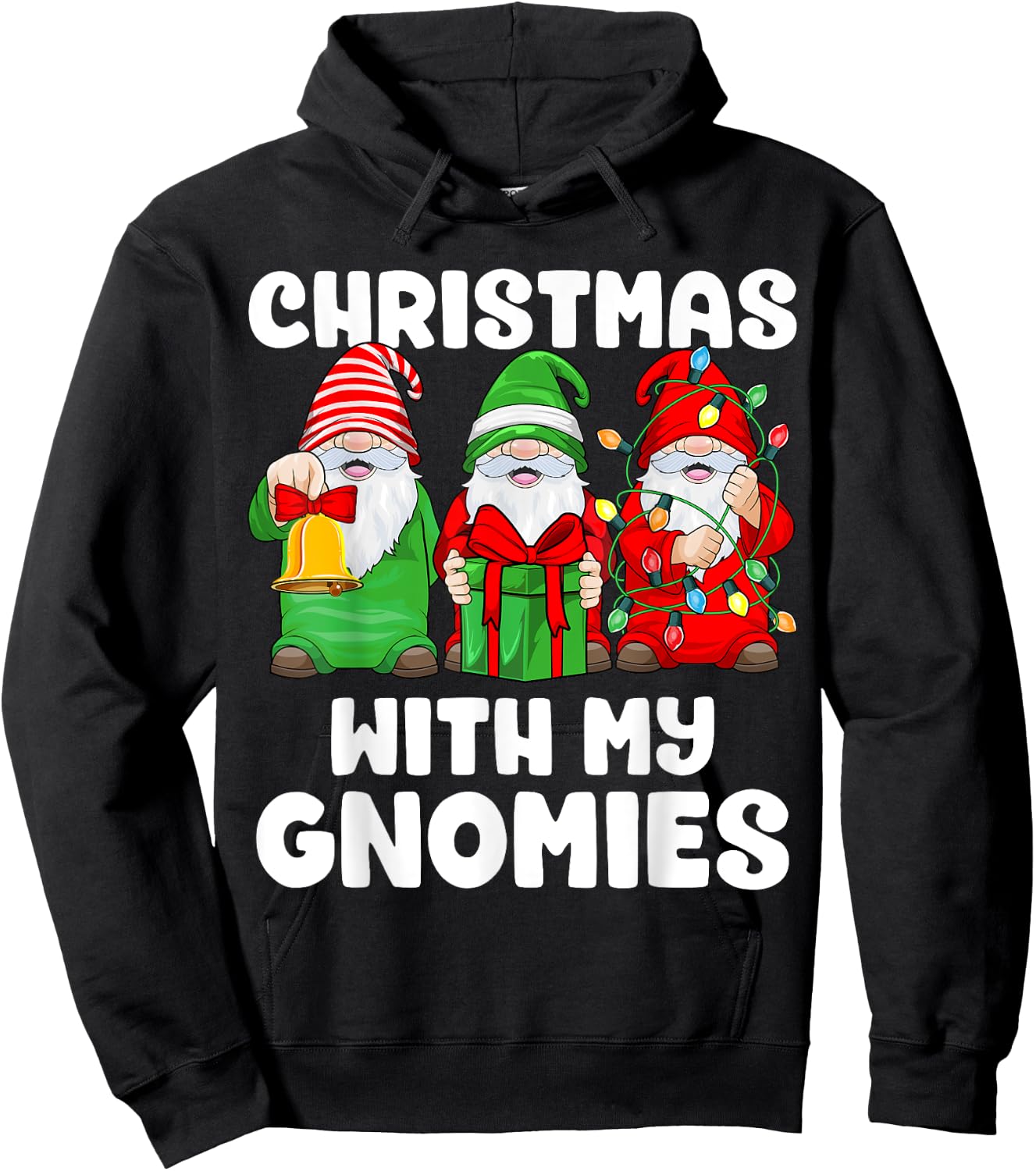 Christmas With My Gnomies Santa Gnome Funny Family Xmas Kids Hoodie - Hoodie | Black