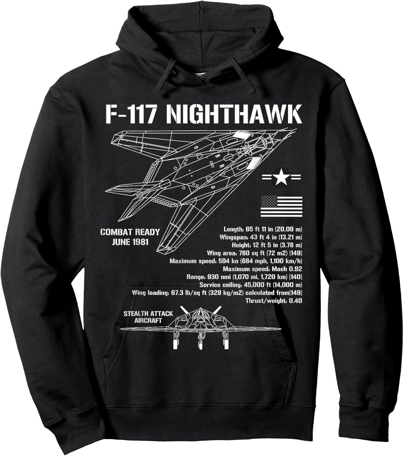 F117 Stealth Nighthawk Specs Military Aircraft F117 Hoodie - Hoodie | Black