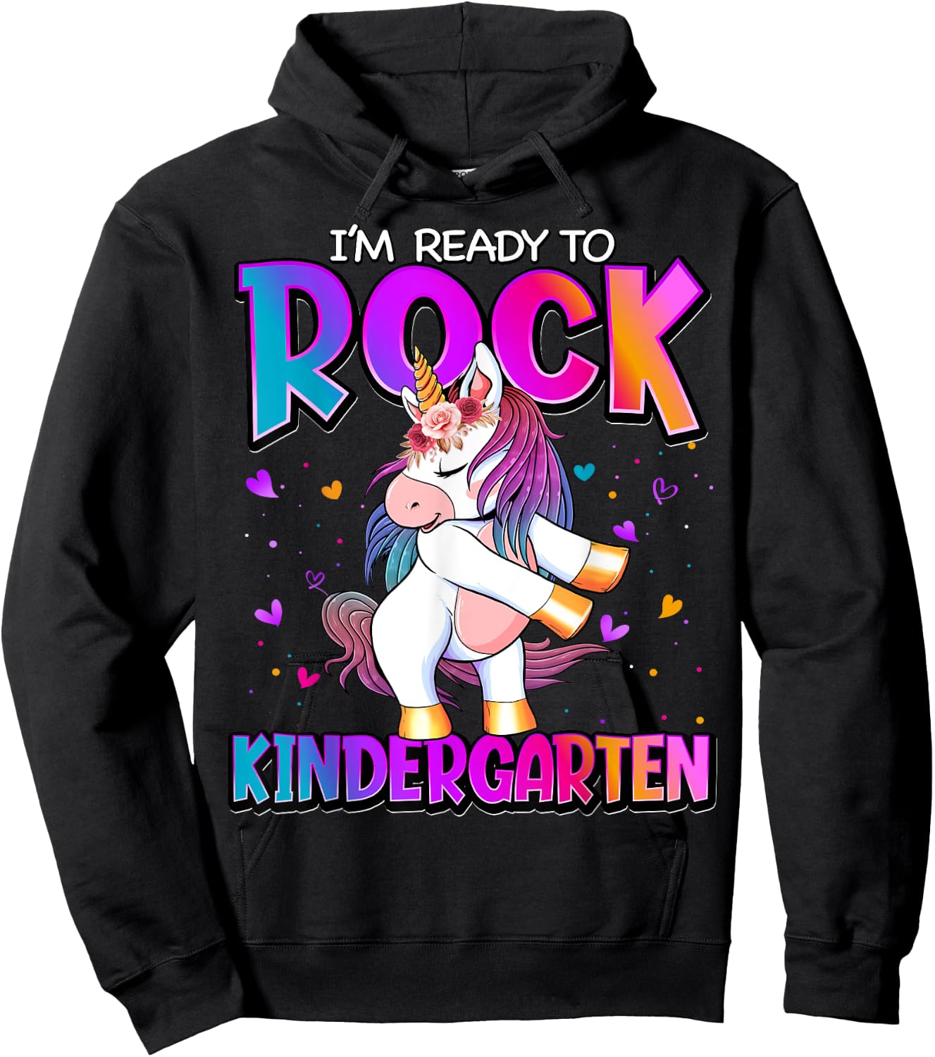 I'm Ready To Rock Kindergarten Unicorn Back To School Girls Hoodie - Hoodie | Black