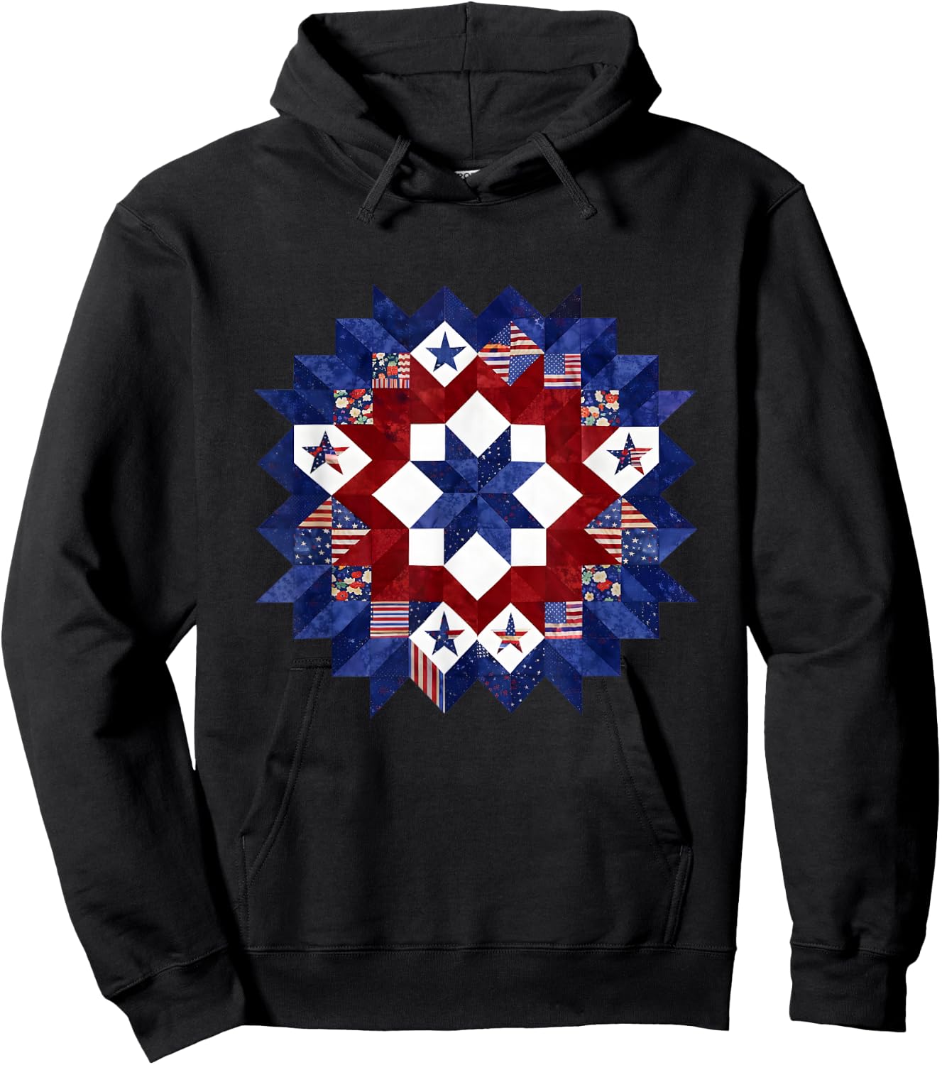 Patriotic Quilt Block Americana Quilting USA Flag Patchwork Hoodie - Hoodie | Black