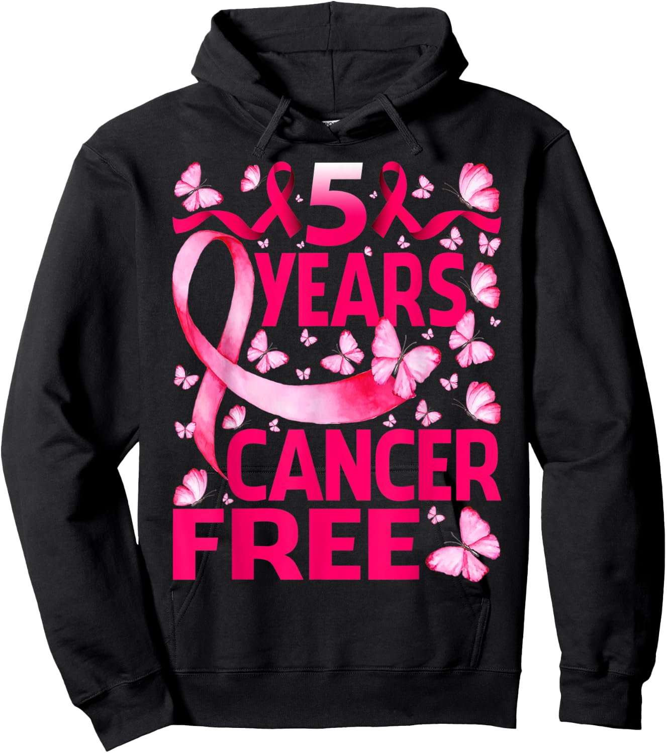 5 Years Breast Cancer Free Survivor Butterfly Hoodie - Hoodie | Black