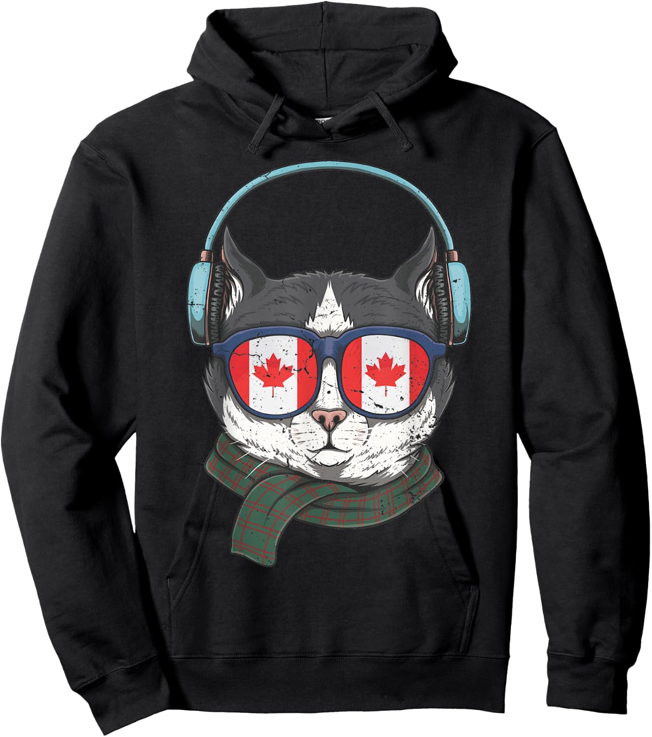 Canada Flag Canadian Cat Sunglasses Funny Men Women Kids Hoodie - Hoodie | Black