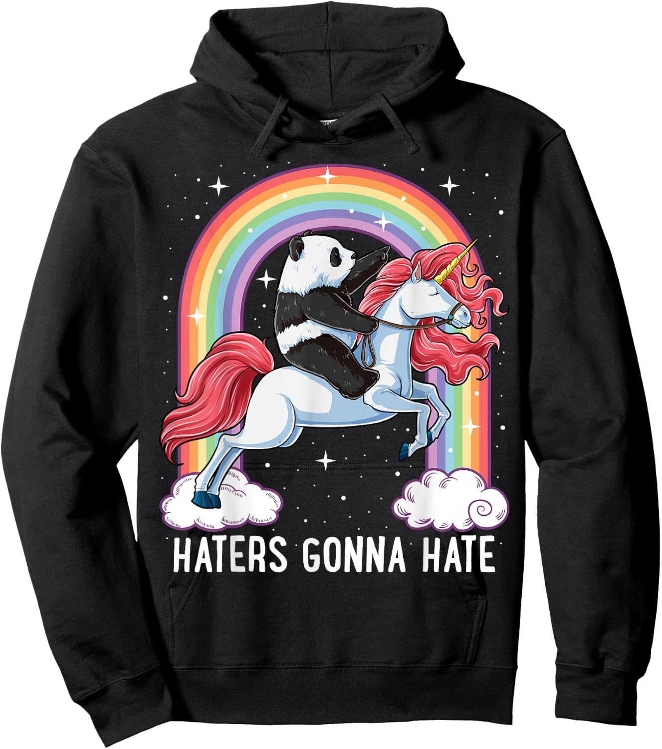 Panda Riding Unicorn Funny Haters Gonna Hate Pandicorn Girls Hoodie - Hoodie | Black