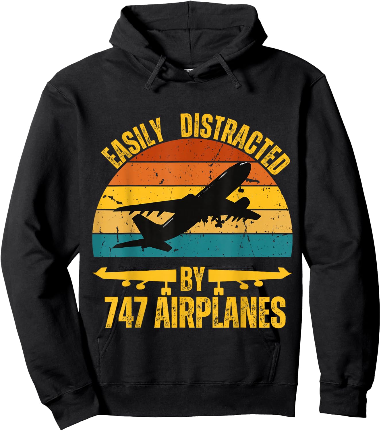 Easily Distracted By 747 airplane Pilot Gifts Funny Aviation Hoodie - Hoodie | Black