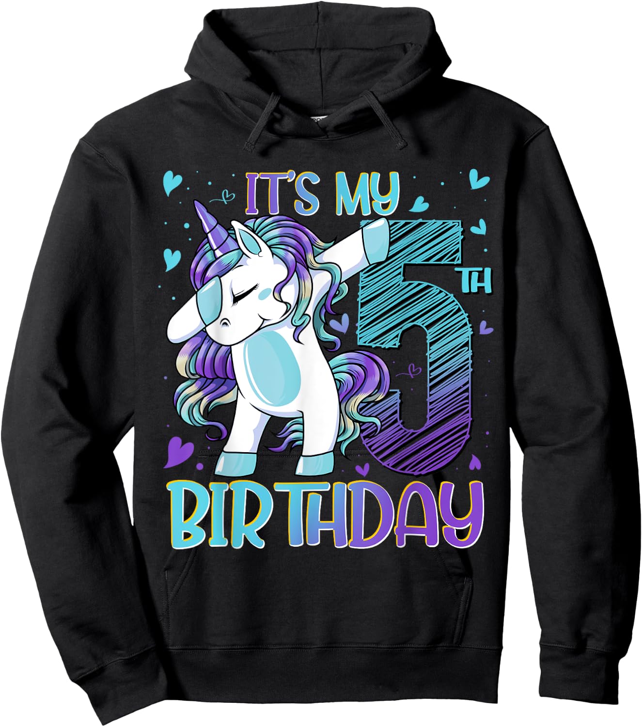 5 Year Old Unicorn Dabbing 5th Birthday Girl Unicorn Party Hoodie - Hoodie | Black
