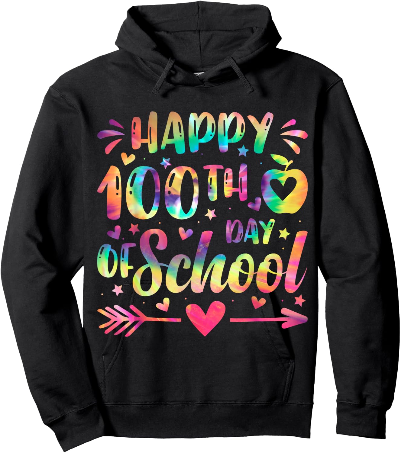 Happy 100th Day Of School Tie Dye Rainbow 100 Days Smarter Hoodie - Hoodie | Black