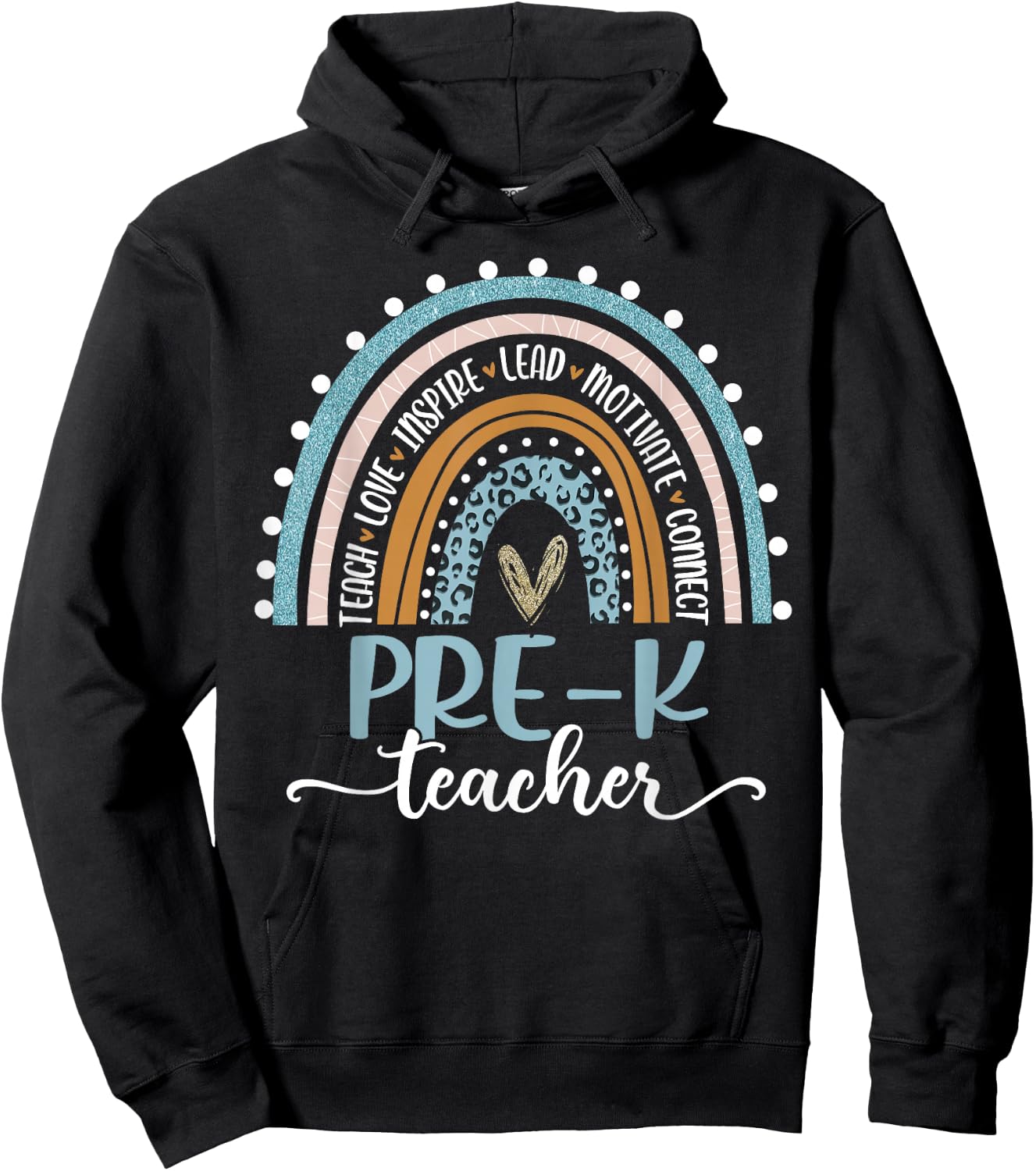 Pre-K Teacher Leopard Boho Rainbow Back to School Hoodie - Hoodie | Black