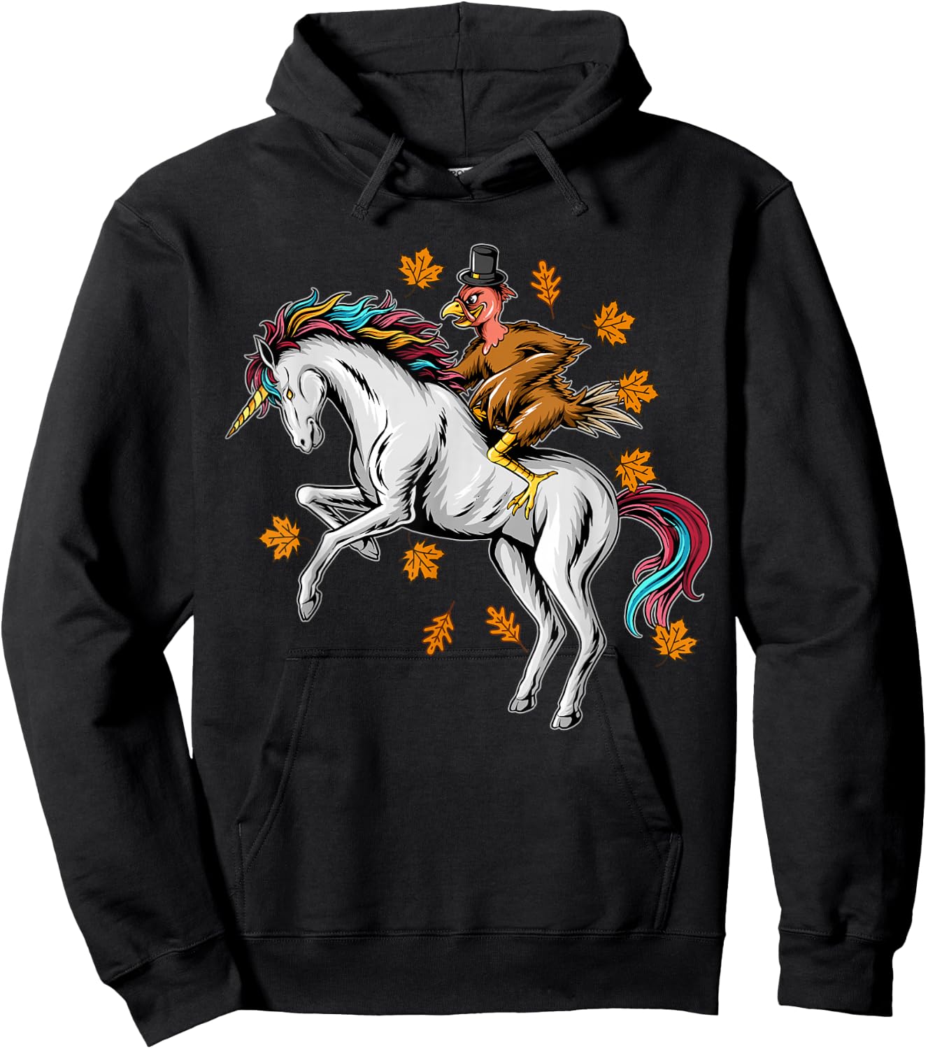 Thanksgiving Turkey Riding Unicorn Hoodie - Hoodie | Black