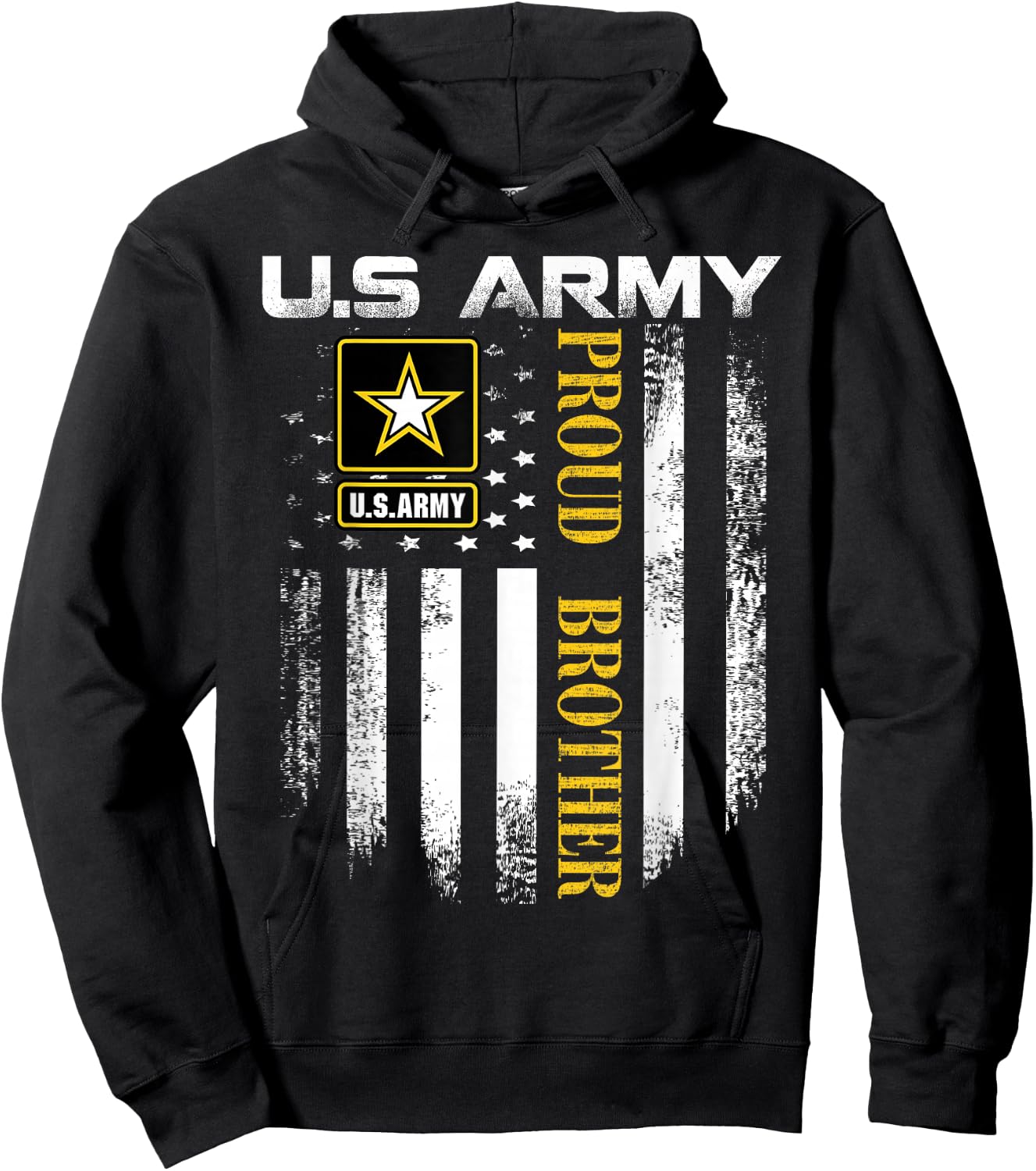 Vintage U.S. Army Proud Brother with American Flag Gift Hoodie - Hoodie | Black