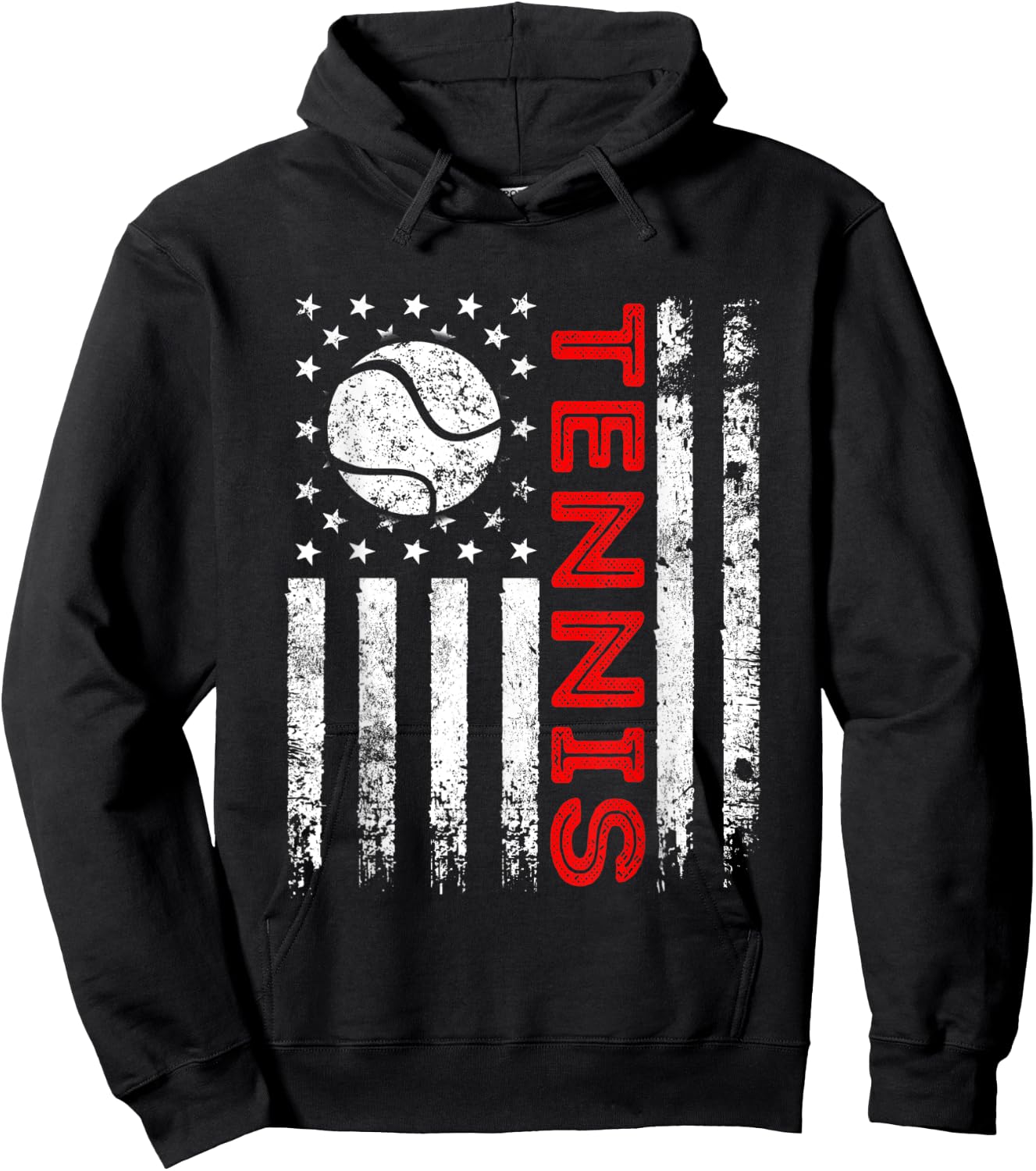 Distressed American Flag Tennis Patriotic 4th Of July Hoodie - Hoodie | Black