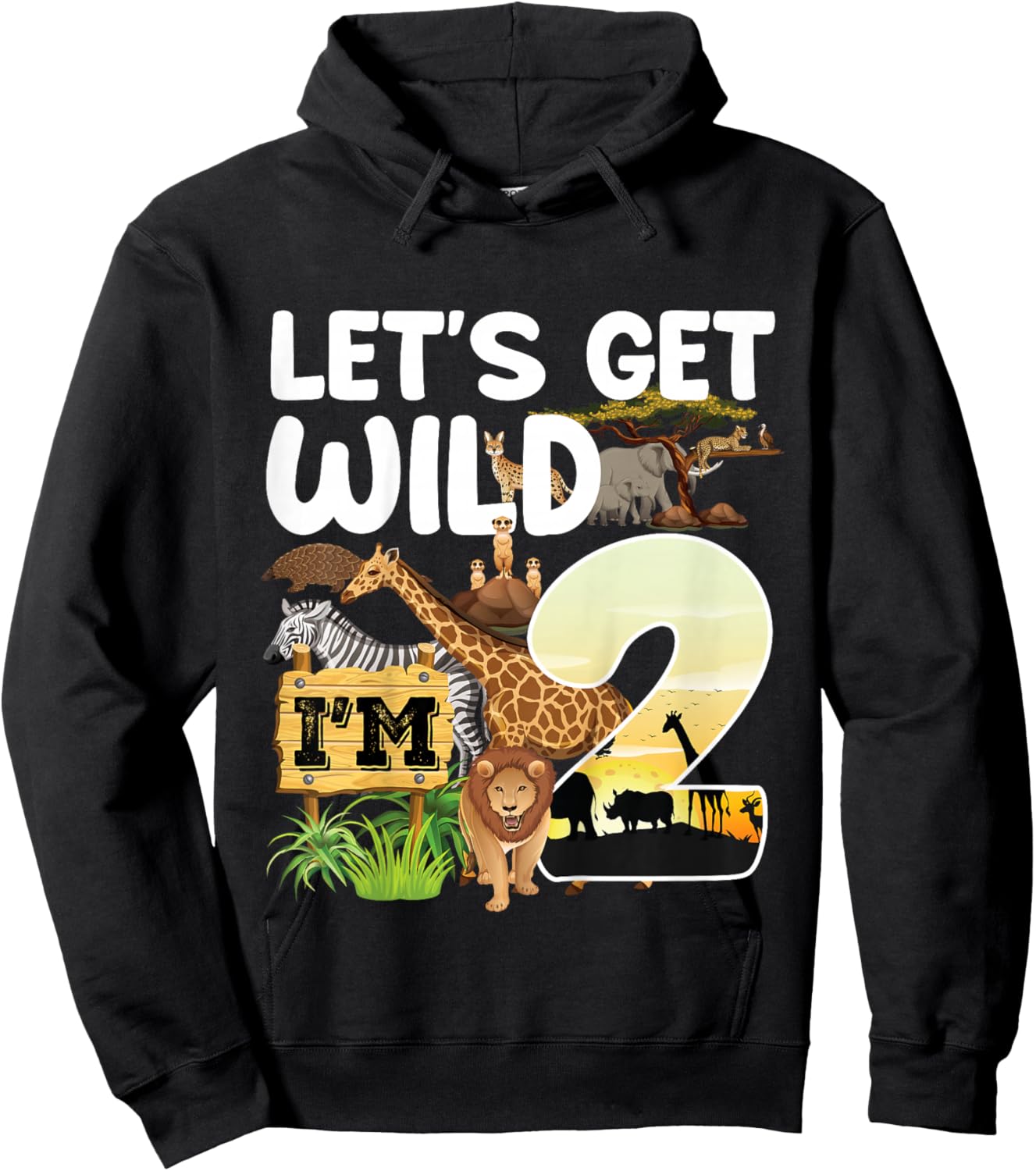 Kids 2 Year Old Zoo Birthday Safari Jungle Animal 2nd B-Day Hoodie - Hoodie | Black