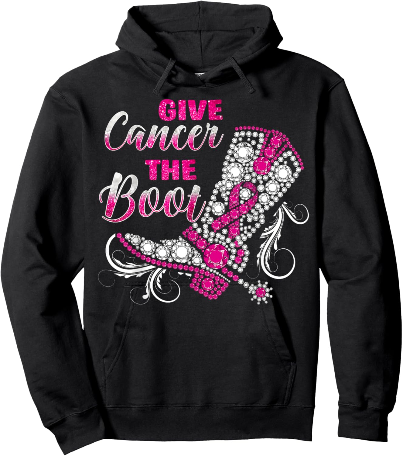 Breast Cancer Gift Western Cowboy Boots Pink Ribbon Survivor Hoodie - Hoodie | Black