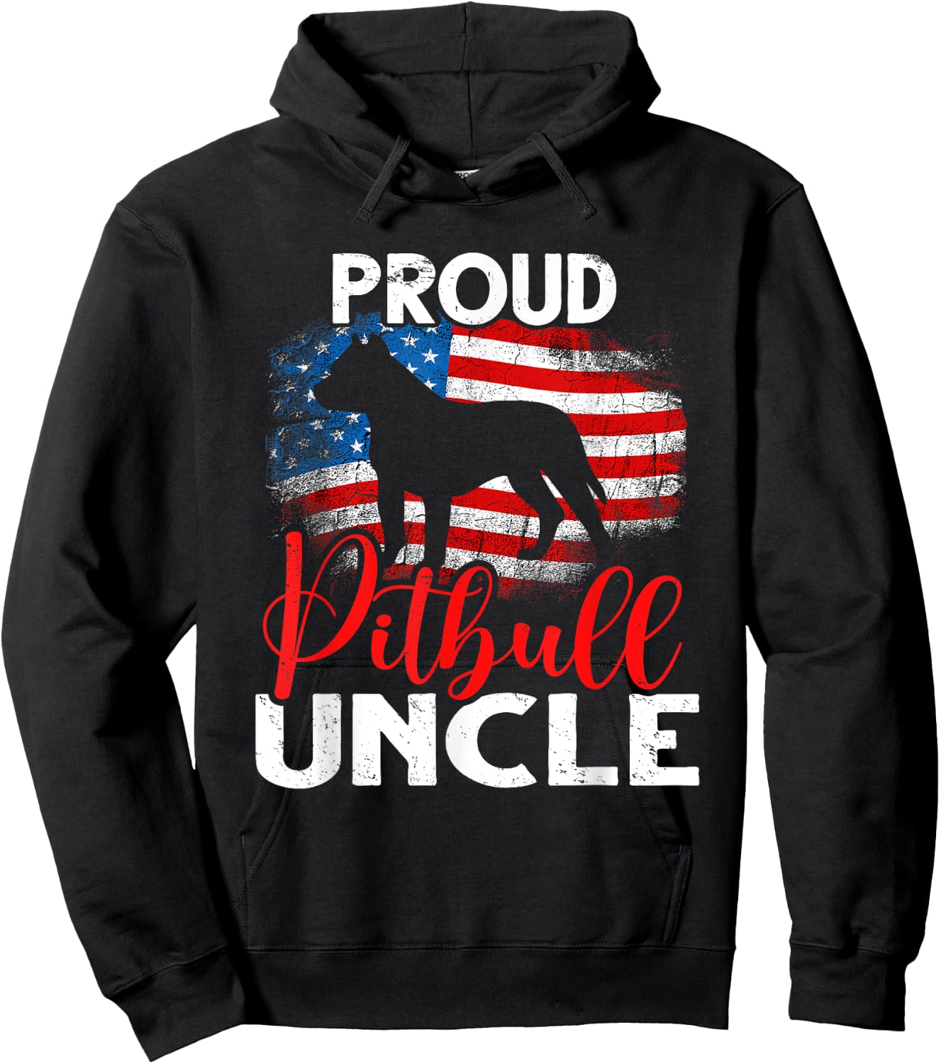 Vintage Proud Pitbull Dog Uncle American Flag Men Hoodie - Hoodie | Black