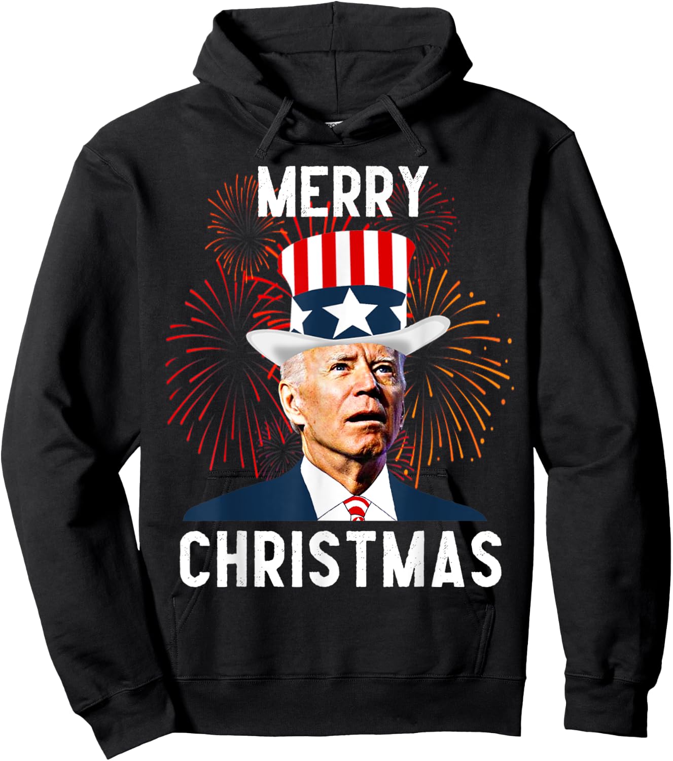 Funny Joe Biden Merry Christmas For Fourth Of July Hoodie - Hoodie | Black