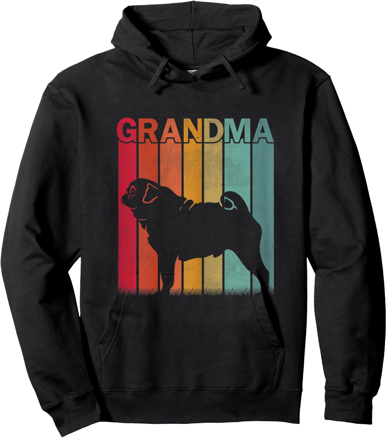 Distressed Pug Dog Graphic Retro Mother's Day Grandma Hoodie - Hoodie | Black