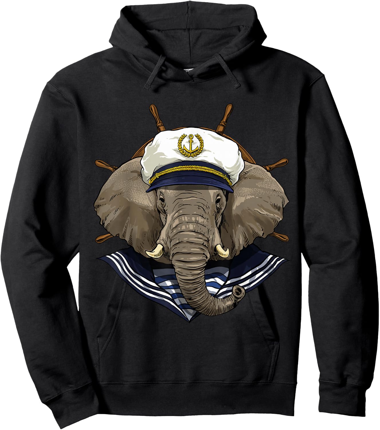 Elephant Sailor Boat Captain Wildlife Elephant Safari Animal Hoodie - Hoodie | Black