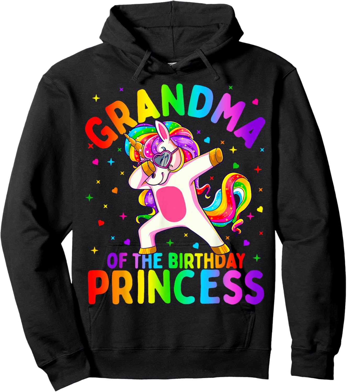 Grandma of The Birthday Princess Girl Dabbing Unicorn Small Hoodie - Hoodie | Black