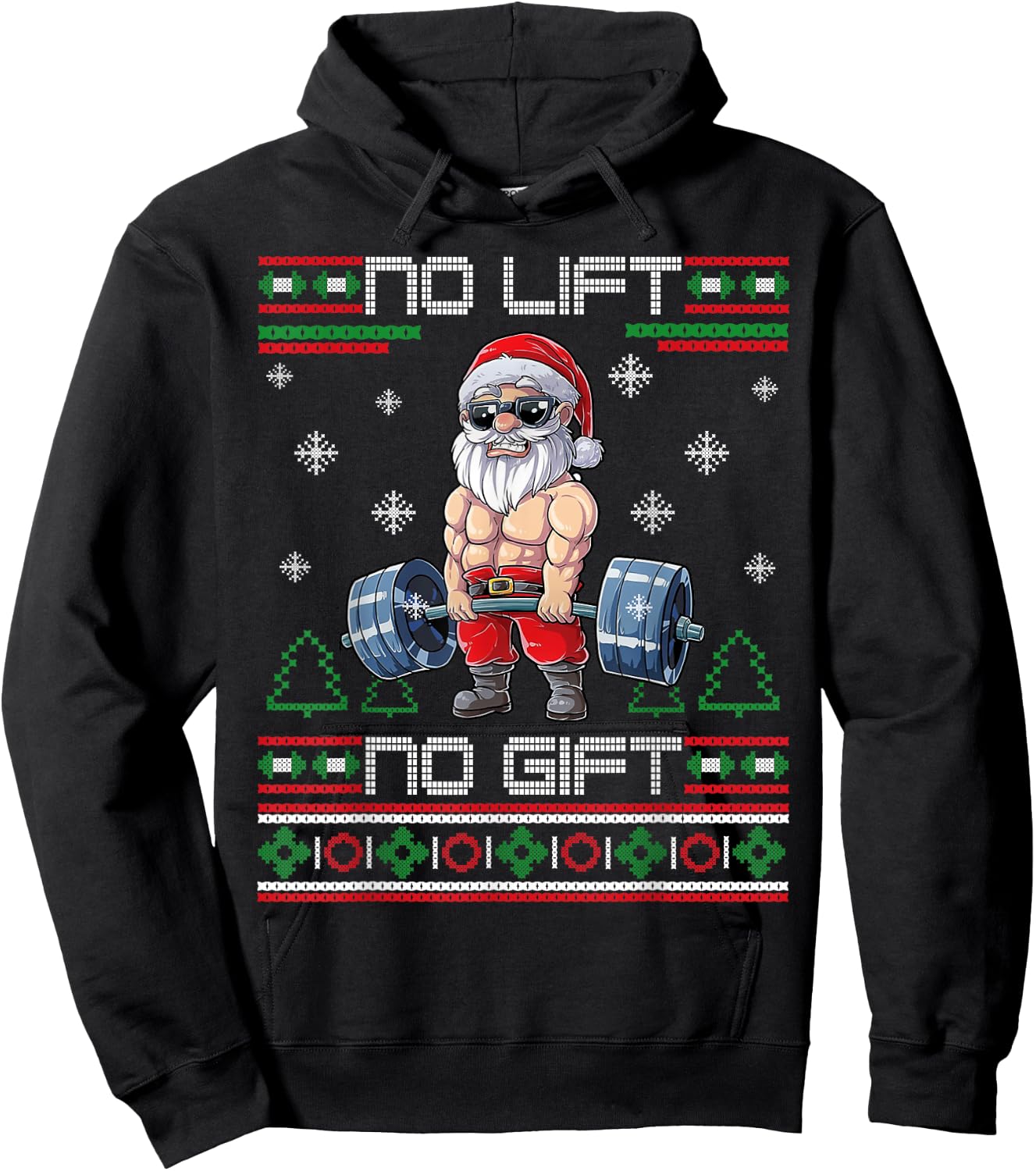 No Lift No Gift Ugly Christmas Sweater Gym Santa Gifts Men Hoodie - Hoodie | Black