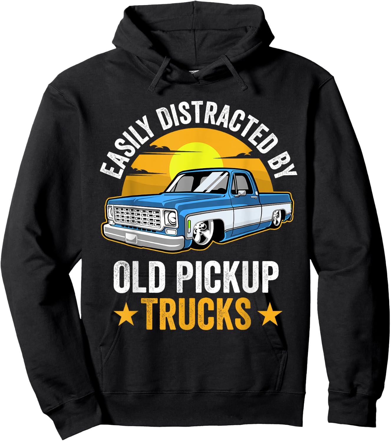 Easily Distracted by Old Pickup Trucks Funny Trucker Hoodie - Hoodie | Black