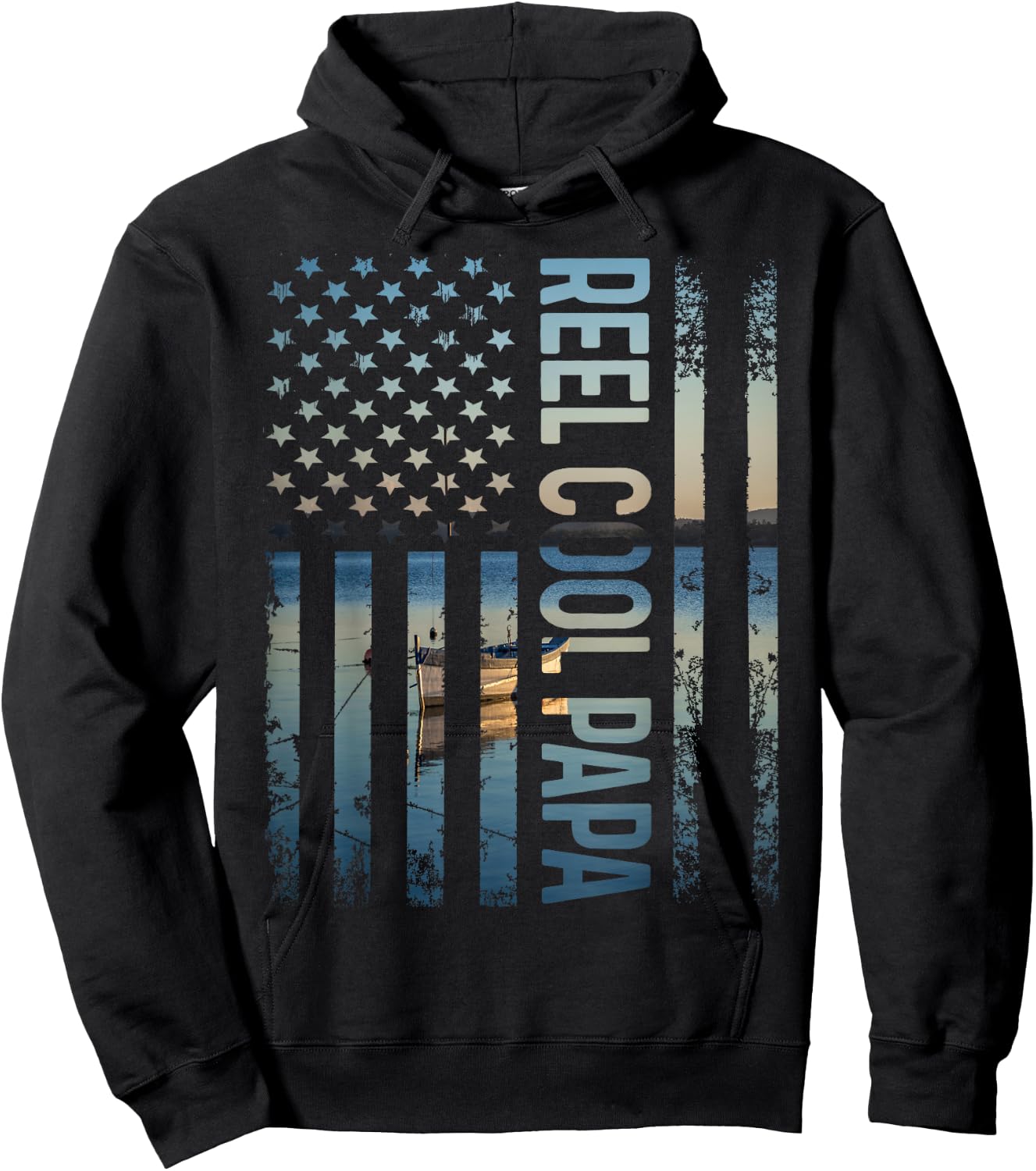 Retro Patriotic Reel Cool Dad For Best Papa Father's Day Hoodie - Hoodie | Black