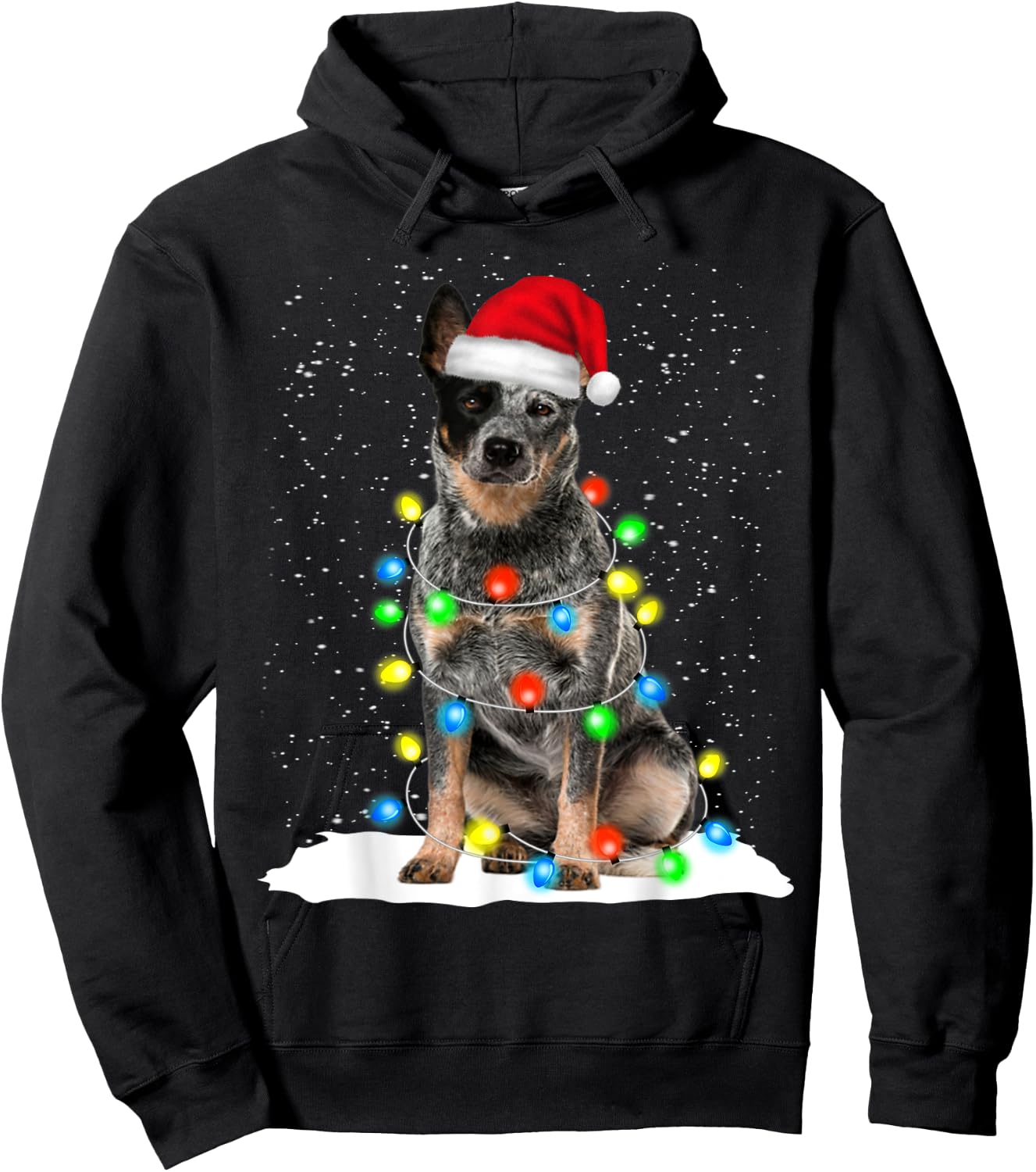 Blue Heeler Christmas Light Funny Gift Dog Lover Women Hoodie - Hoodie | Black