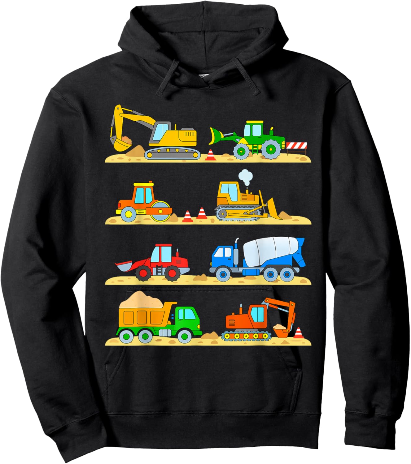 Vehicles, construction site, excavator, truck, bulldozer, cement mixer Hoodie - Hoodie | Black