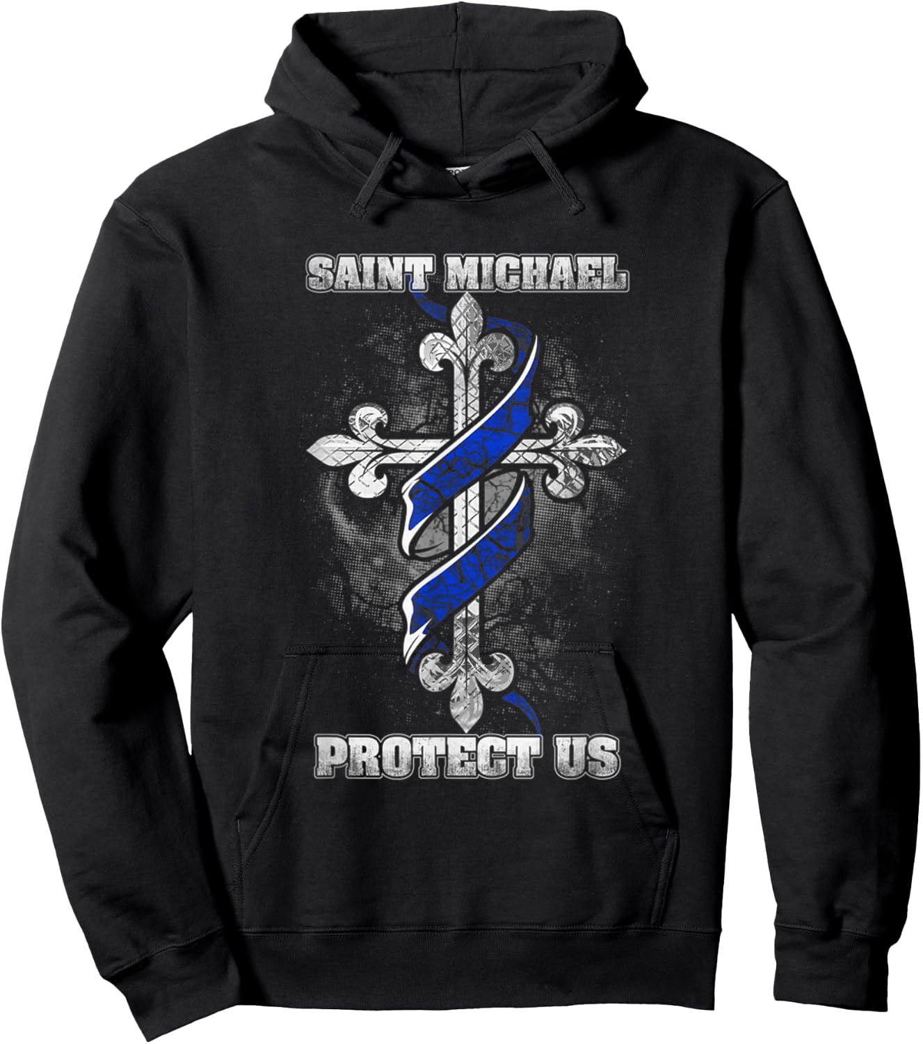 Thin Blue Line St. Michael Protect Us Hoodie - Hoodie | Black